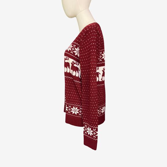 POL Fair Isle Reindeer Christmas Sweater Red White Knit Nordic Pullover M - Picture 6 of 8